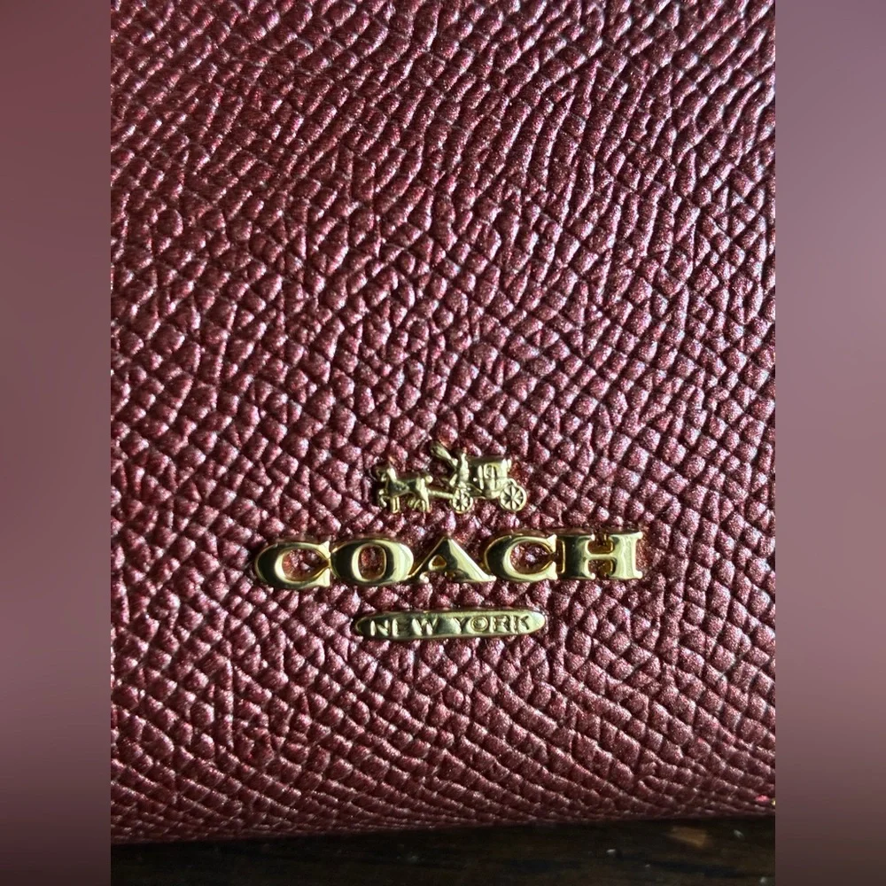 COACH Metallic Rose Pink Textured Leather Wallet with Gold Logo